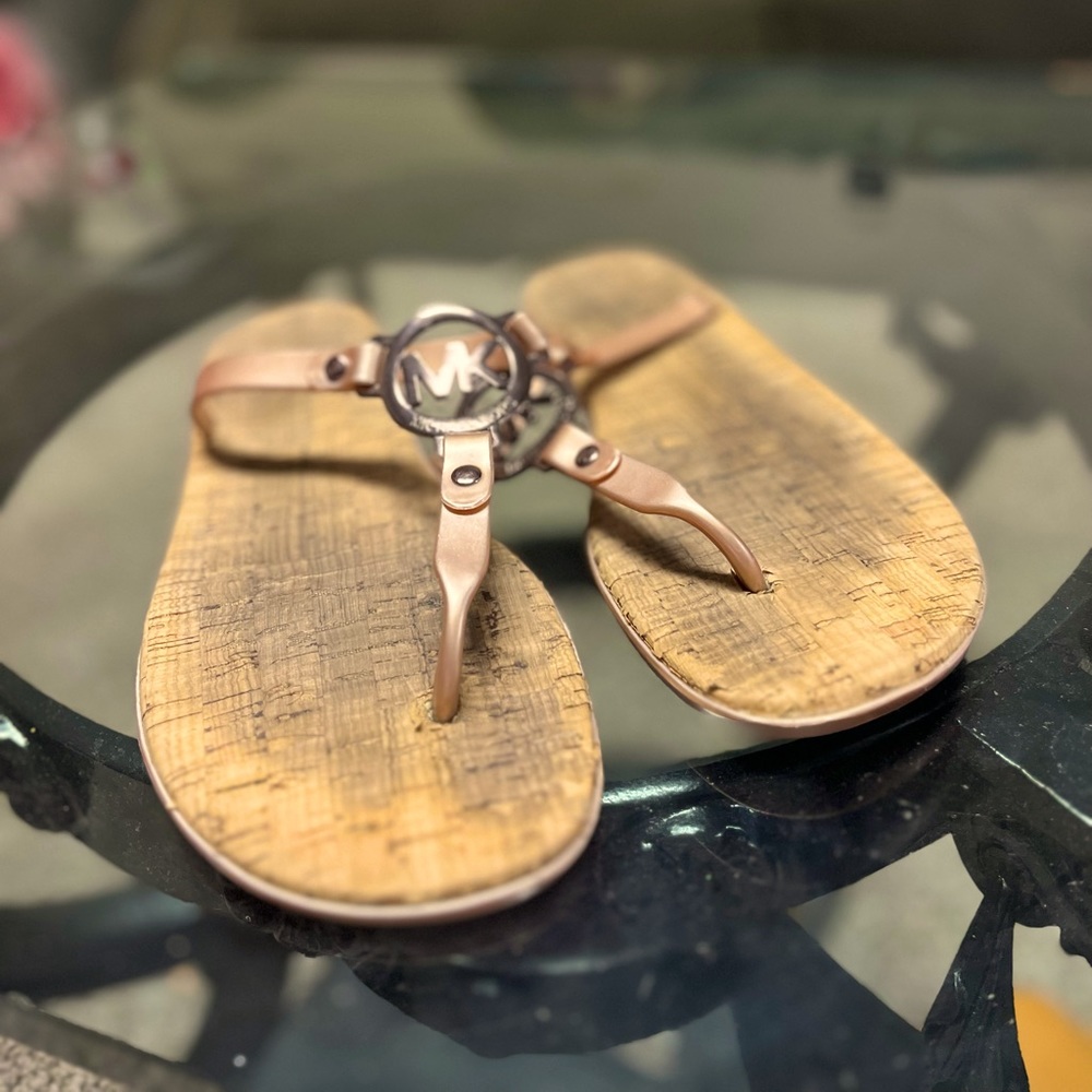 Michael Kors T Strap Rose Gold Sandals - Size 6